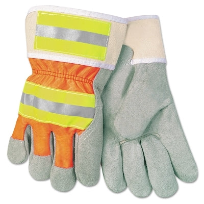 MCR Safety 12440RL Luminator Leather Palm Gloves, Leather/Fabric, Large, Gray/Hi-Viz Lime/Orange/Silver