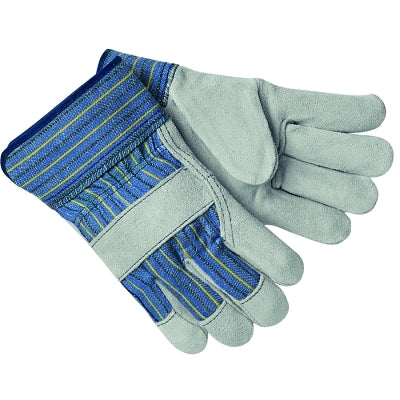MCR Safety 1400A Select Split Cow Gloves, Large, Blue Fabric w/Yellow Stripes