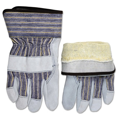 MCR Safety 1400KL DuPont Kevlar Lined Gloves, Large, Blue/Yellow/Black Striped Fabric/Gray Leather