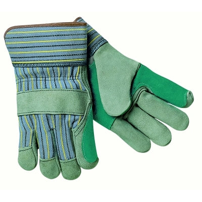MCR Safety 1411A Select Split Cow Gloves, Large, Blue Fabric w/Yellow Stripes