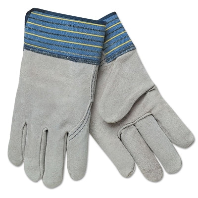 MCR Safety 1417XXL Select Split Cow Gloves, XX-Large, Gray/Yellow with Blue/Yellow/Black Stripes