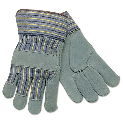 MCR Safety 1450L Select Split Cow Gloves, Large, Leather, Gray/Brown w/Blue/Yellow/Black Stripes