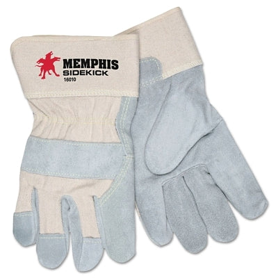 MCR Safety 16010XL Sidekick Double Select Side Leather Gloves, X-Large, Gray/White