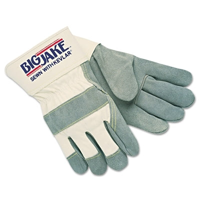 MCR Safety 1700K Big Jake Premium A+ Side Leather Single-Palm Work Gloves, Lrg, Chrome/Wh, 2-3/4 in Cuff, DuPont Kevlar Palm Lining, 1700K