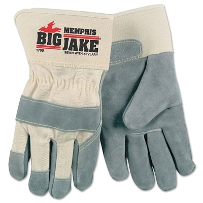MCR Safety 1700XXL Big Jake Premium A+ Side Leather Single-Palm Work Gloves, 2XL, Chrome/Wh, 2-3/4 in Cuff, Jersey Palm Lining, 1700