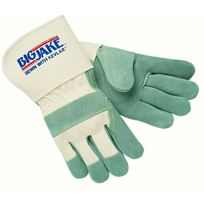 MCR Safety 1710L Big Jake Premium A+ Side Leather Single-Palm Work Gloves, Lrg, Chrome/Wh, 4-1/2 in Cuff, Jersey Palm Lining, 1710