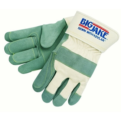 MCR Safety 1715 Big Jake Premium A+ Side Leather Double-Palm Work Gloves, XL, 2-3/4 in Cuff, Jersey Palm Lining, Double 3-Fingers/Thumb