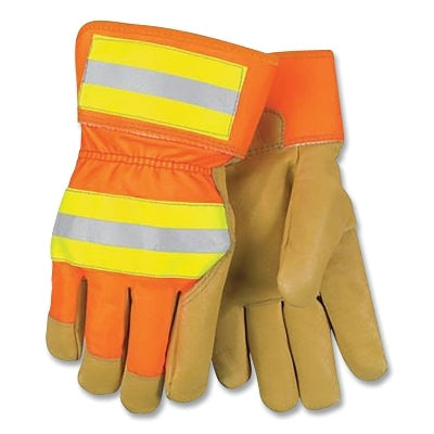 MCR Safety 19261XL Luminator Leather Palm Gloves, Pigskin Leather/Fabric, X-Large, Brown Hem/Hi-Viz Lime/Orange/Silver/Yellow