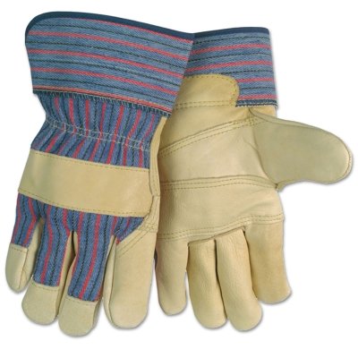 MCR Safety 1931L Grain Leather Palm Gloves Large Blue/Red/Black Striped Fabric;Beige Leather