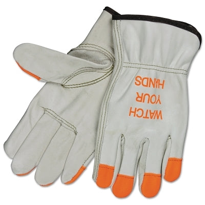 MCR Safety 3213HVIM Unlined Drivers Gloves, Industrial Grade Cowhide, Medium, Keystone Thumb, Beige/Hi-Vis Orange