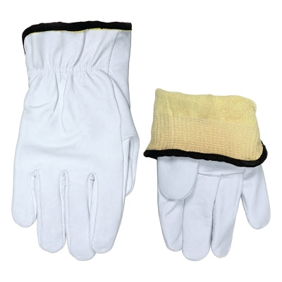 MCR Safety 3601KS Premium Grade Grain Goatskin Drivers Gloves, Small, Leather, Kevlar, White