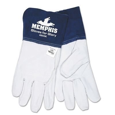 MCR Safety 4850KL Gloves for Glory, Large, Grain Goatskin/Cowhide, White/Blue
