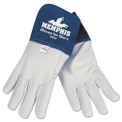 MCR Safety 4850L Gloves for Glory Premium Top Grain Goatskin Leather Welding Work Gloves, Large, Blue/White, 4.5 in cuff