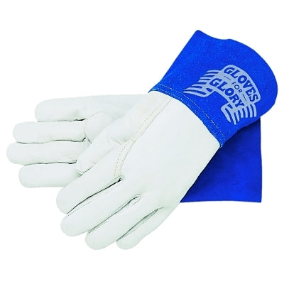 MCR Safety 4850XL Gloves for Glory Premium Top Grain Goatskin Leather Welding Work Gloves, X-Large, Blue/White, 4.5 in cuff