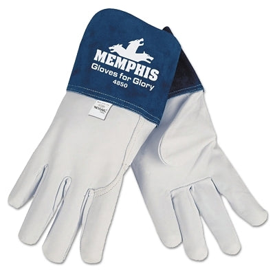 MCR Safety 4850XXL Gloves for Glory MIG/TIG Gloves, Grain Goat Skin/Split Cow Leather, 2XL, WH/Blue