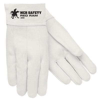 MCR Safety 4910 Red Ram 4900 Series Mig/Tig Gloves, Goatskin, Size 10, White, Straight Cuff, Unlined