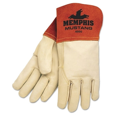 MCR Safety 4950S Mustang Premium Top Grain Cowskin Leather Welding Work Gloves, Small, Russet/Beige, Unlined