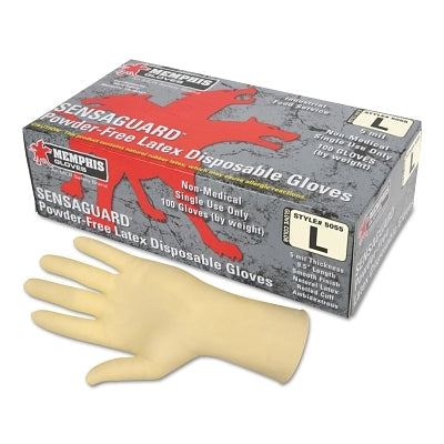 MCR Safety 5055S Disposable Latex Gloves Powder Free Rolled Cuff 5 mil Nat. White Small