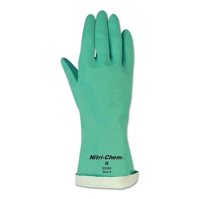 MCR Safety 5338S Unsupported Nitrile Gloves Straight; Gauntlet Cuff Flocked Lined Size 8