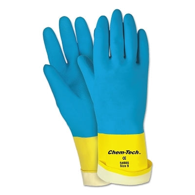 MCR Safety 5408S Chem-Tech Neoprene over Latex Gloves Smooth Medium Blue/Yellow