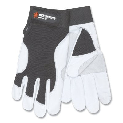 MCR Safety 906DPXXL 906DP Leather Palm Mechanics Gloves, Goatskin, Cowhide Palm, 2X-Large, White/Black/Gray
