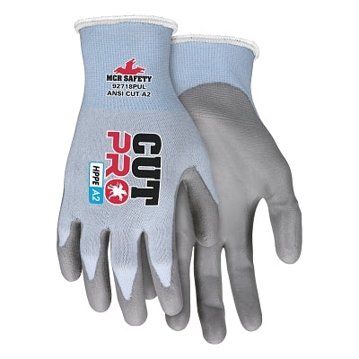 MCR Safety 92718PUS CutPro 92718PU 18-ga HyperMax PU Coated Gloves, Small, Gray/Light Blue