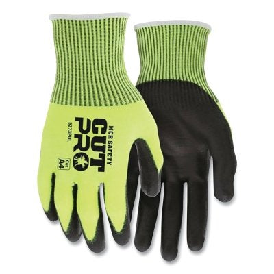 MCR Safety 9273PUXS Cut Pro 13 Gauge HyperMax Shell Hi-Vis Cut Resistant Work Gloves, Polyurethane, X-Small, Hi-Vis Yellow
