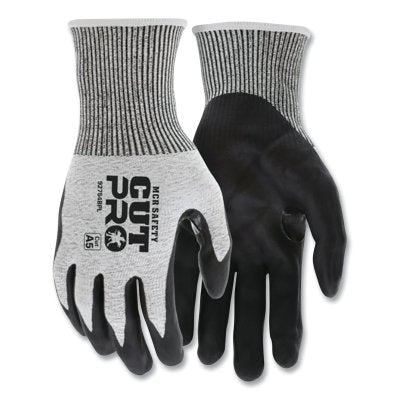 MCR Safety 92754BPS CutPro 92754BP 13-ga HyperMax PU Coated Gloves, Bi-Polymer, Small, Salt-and-Pepper/Black