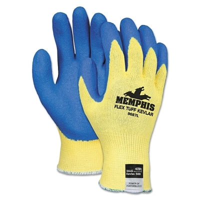 MCR Safety 9687L Flex Tuff Kevlar Latex Dipped Gloves, Large, Blue/White/Yellow