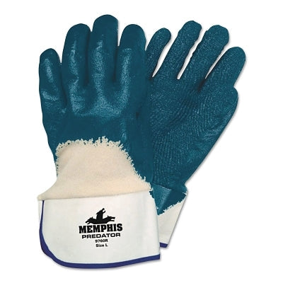 MCR Safety 9760R Predator Nitrile Coated Gloves, Large, Blue, Rough, Palm/Knuckle Coated