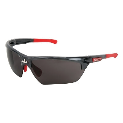 MCR Safety DM1312PF Dominator DM3 Safety Glasses, Polycarbonate Gray Lens, MAX6, Gun Metal Polycarbonate/Red TPR
