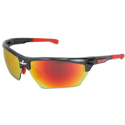 MCR Safety DM131R Dominator DM3 Safety Glasses, Polycarbonate Fire Mirror Lens, Duramass, Gun Metal Polycarbonate/Red TPR