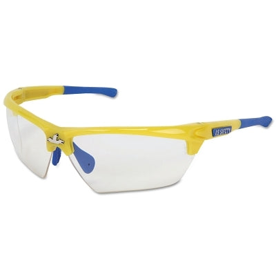 MCR Safety DM1340PF Dominator DM3 Safety Glasses, Polycarbonate Clear Lens, MAX6, Yellow Polycarbonate/Blue TPR