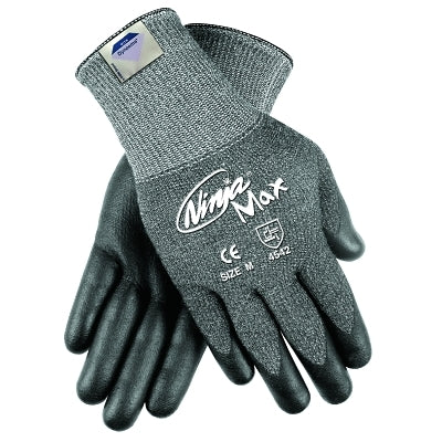 MCR Safety N9676GL Ninja Max Bi-Polymer Coated Palm Gloves, Large, Black/Gray