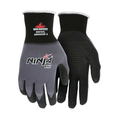 MCR Safety N96797XL Ninja N96797 15-ga Nylon/Spandex BNF with Dotted NFT Coated Gloves, X-Large, Black/Gray