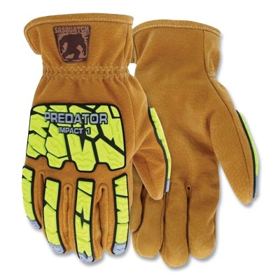 MCR Safety PD3430XXXL Predator Impact Sasquatch Leather Drivers Gloves 3X-Large 360�� HyperMax Lining Brown/Hi-Vis Yellow