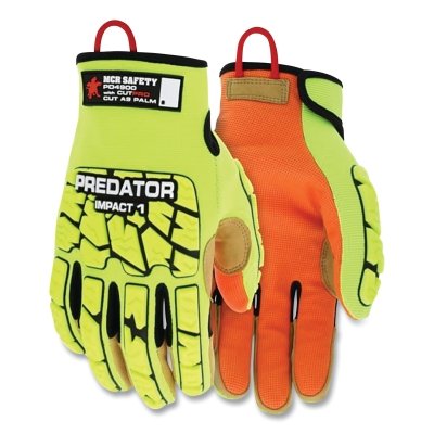 MCR Safety PD4900XXL Predator Mechanics Hi-Vis Cut Resistant Work Gloves, Tire Tread/Dupont Kevlar, 2X-Large, HV Lime and Orange