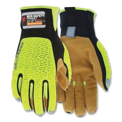 MCR Safety PD5931XXL Predator Impact Mechanics Sasquatch Leather Palm Cut Abrasion Tear Resistant Gloves 2XLarge Hi-Vis Yellow Black Brown