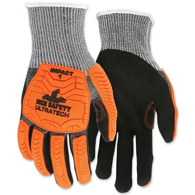 MCR Safety UT1952L UT1952 UltraTech A4/Cut Level Mechanics Knit Gloves, Large, Hi-Vis Orange TPR, Black Coating, Salt/Pepper Shell