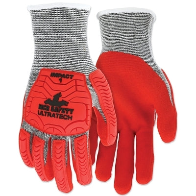 MCR Safety UT1954M UT1954 UltraTech A5/Impact Level 1 Mechanics Knit Glove, Medium, Salt/Pepper; Red