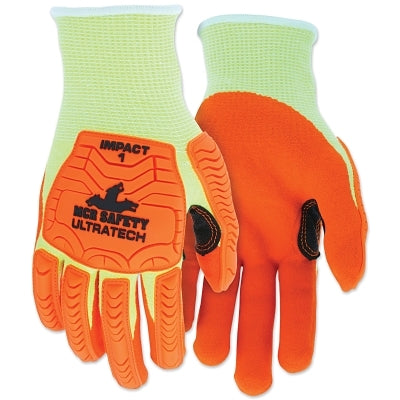 MCR Safety UT1955XL UT1955 UltraTech A5/Impact Level 1 Mechanics Knit Glove, X-Large, Hi-Viz Lime; Orange