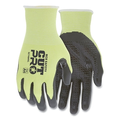 MCR Safety VP92748HVXL CutPro 92748HV 18-ga HyperMax Nitrile-Dotted Coated Gloves, X-Large, Hi-Vis Lime, Vend Pack