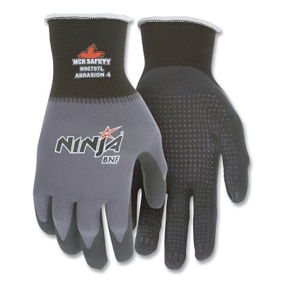 MCR Safety VPN96797XS Ninja N96797 15-ga Nylon/Spandex BNF with Dotted NFT Coated Gloves, X-Small, Black/Gray, Vend Pack