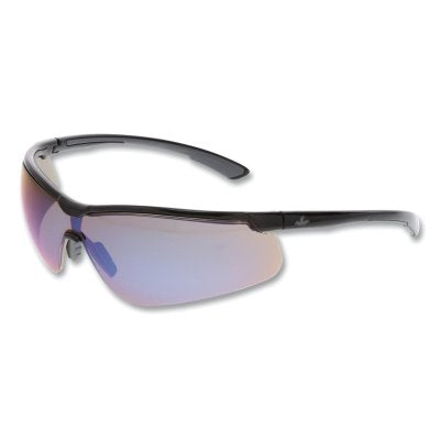 MCR Safety KD718B Klondike KD7 Series Safety Glasses, Polycarbonate Blue Diamond Mirror Lens/Black Frame, Blk/Gray Temple, Duramass Hard Coat