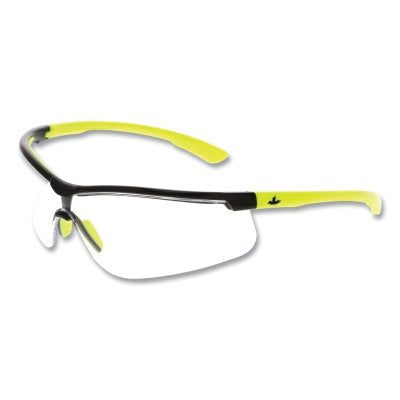 MCR Safety KD720DC Klondike KD7 Series Safety Glasses Polycarbonate Clear Lens/Black Frame Hi-Vis Lime Temple MAX36 Dual Coating