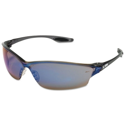 MCR Safety LW218 Law LW2 Series Safety Glasses Blue Diamond Mirror Lens TPR Nose Piece and Temple Inserts Gray Frame