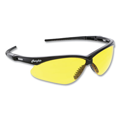 MCR Safety MP114 Memphis MP1 Safety Glasses Amber Yellow Polycarbonate Lens Duramass Scratch Resistant Coating Black Frame/Temple