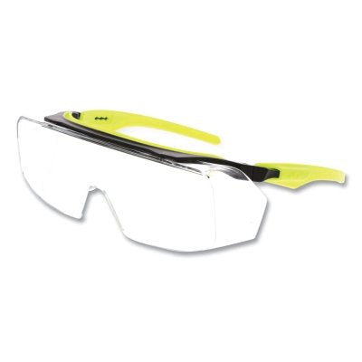 MCR Safety OG220DC Klondike OTG Series Polycarbonate Clear Lens/Black Frame Hi-Viz Lime Temple MAX36 Dual Coating