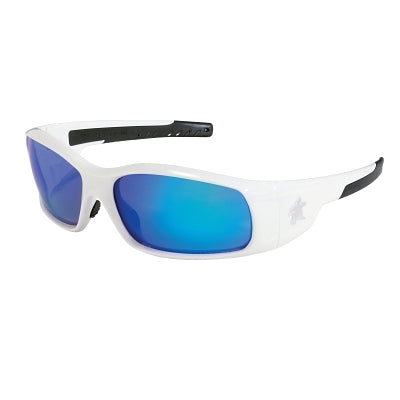 MCR Safety SR128B Swagger SR1 Series Safety Glasses Blue Diamond Mirror Lens White Frame