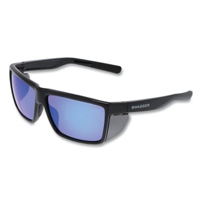 MCR Safety SR218B Swagger SR2 Series Safety Glasses, Polycarbonate Lens/Fr, Duramass Hard Coat, Black Frame, Blue Diamond Lens